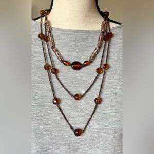 Necklace lot 2(VGUC)foiled glass browns and faceted bead necklaces - jewelry